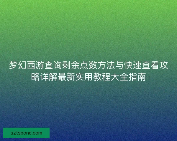 梦幻西游查询剩余点数方法与快速查看攻略详解最新实用教程大全指南